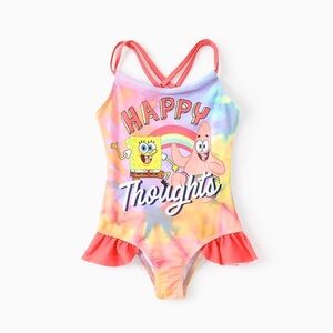 SpongeBob SquarePants Girl Character Gradient Print Ruffle-hem UPF 50+ Swimsuit